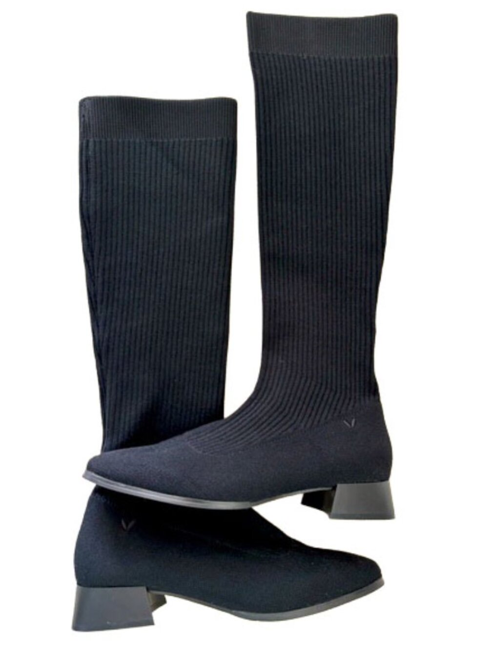 Vivaia Tara Pro Knee-Sock Boots 39.5 • Black Square Toe • Water Repellent Wool
